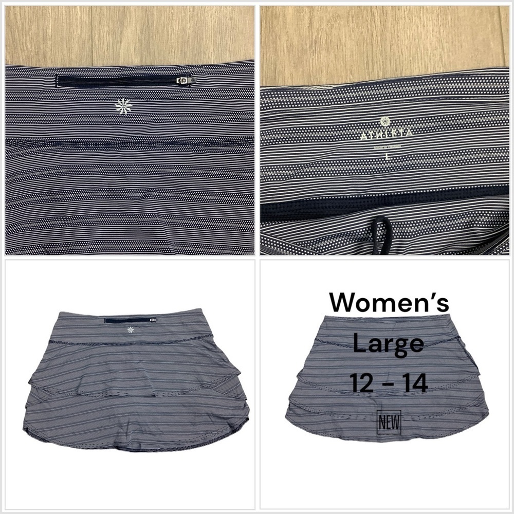 Women's Golf ATHLETA Large 12 - 14 Skort Navy Striped Leggings Active Flat Front